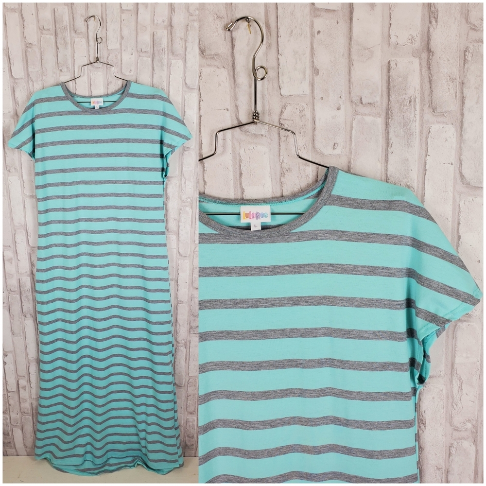 Lularoe Tiffany blue and grey maxi shirt dress